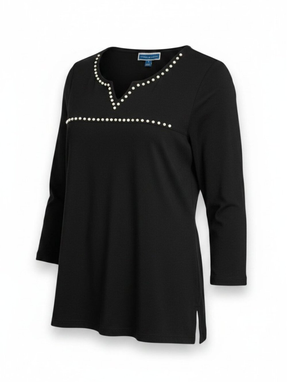 Karen Scott Black V-Neck Studded Long Sleeve Top